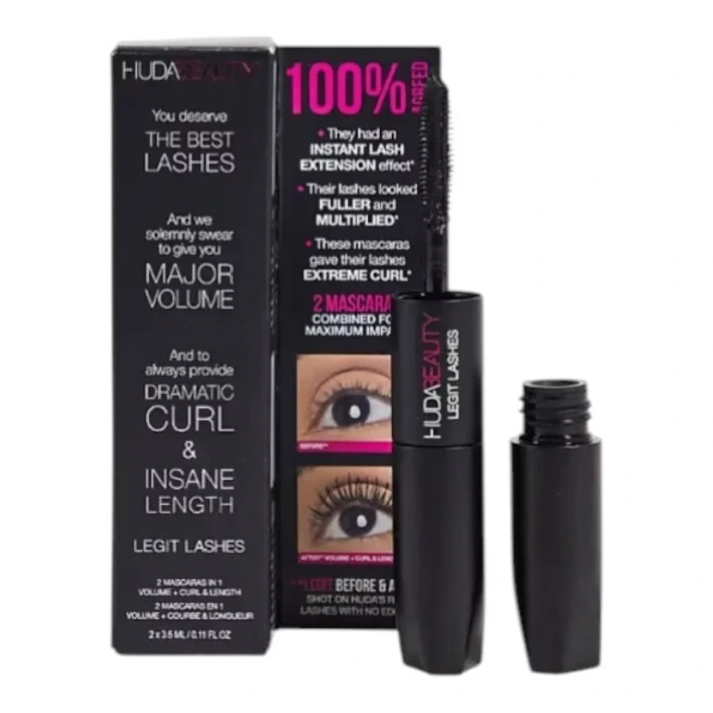 Huda Beauty Legit Lashes Mascara 2 in 1 (2x3.5ml / .11fl oz), Black- New!